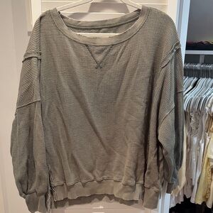 American Eagle Outfitters Gray Waffle Knit Top